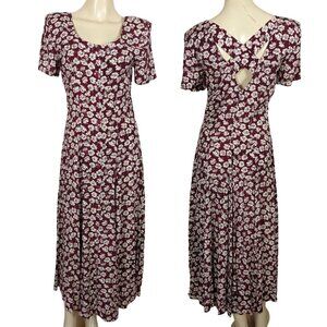 RAMPAGE short sleeve floral print maroon white button down Grunge 1990 dress 7 S